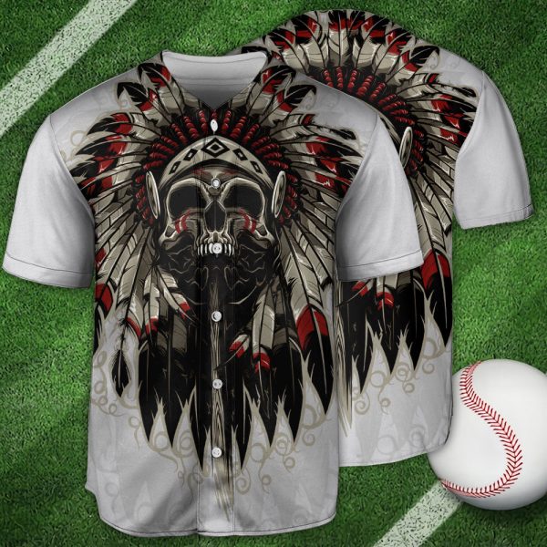 Native American Skull Art Style Baseball Jersey For Men and Women Jezsport.com