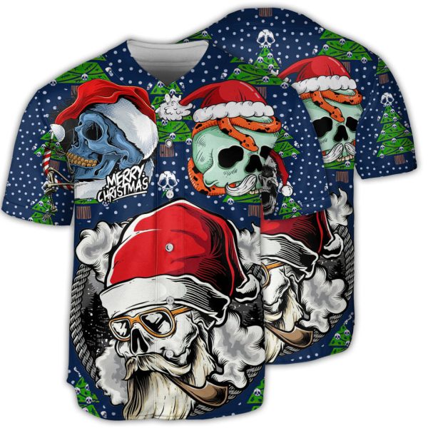 Skull With Santa Hat Merry Christmas Baseball Jersey For Men and Women Jezsport.com