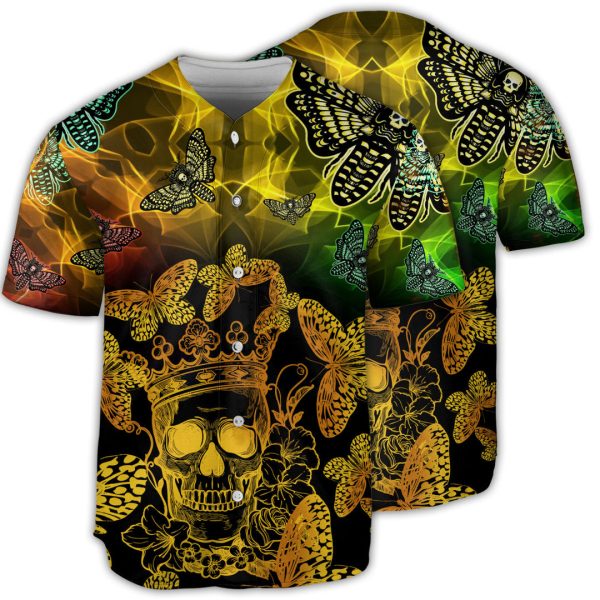 Skull Butterfly Golden Skull Baseball Jersey For Men and Women Jezsport.com