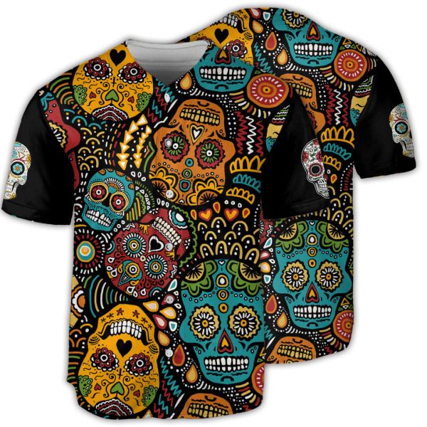 Sugar Skull Amazing Floral Baseball Jersey For Men and Women Jezsport.com