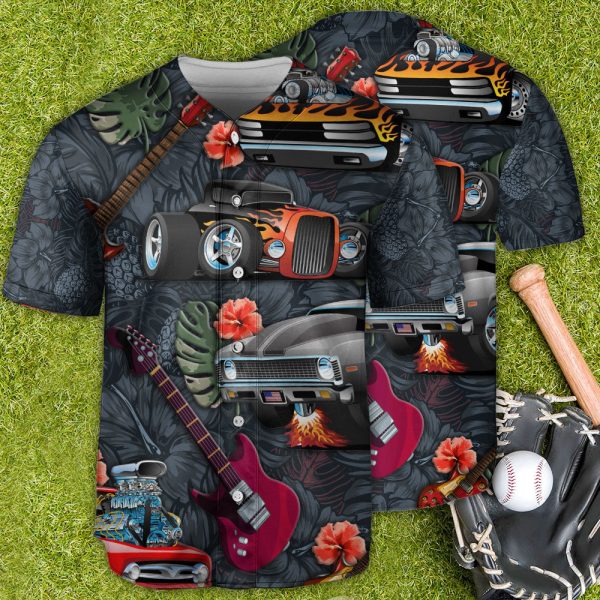 Hot Rod And Guitar Tropical Vibe Baseball Jersey For Men and Women Jezsport.com