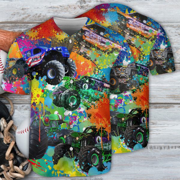 Truck Monster Colorful Truck Painting Baseball Jersey For Men and Women Jezsport.com