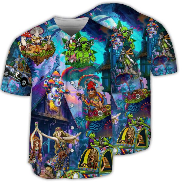 Hippie Alien Skull Mushroom Peace Life Color Baseball Jersey For Men and Women Jezsport.com