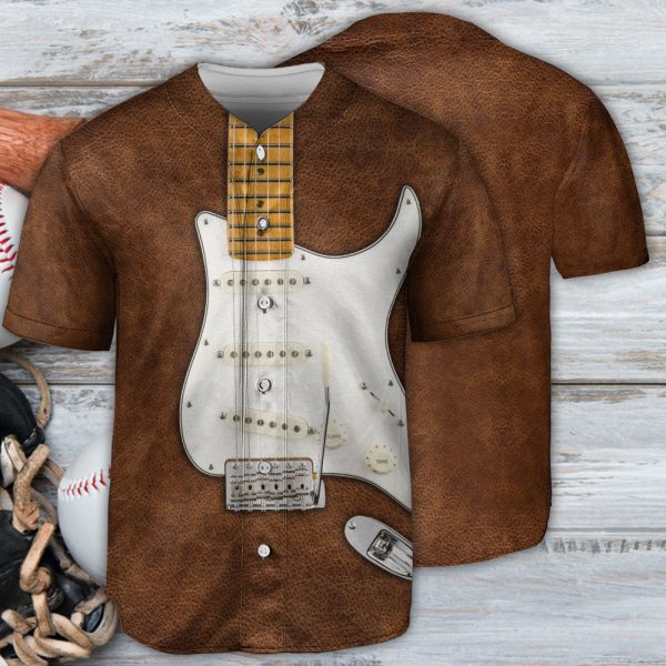 Guitar Leather Style Vintage Music Lover Baseball Jersey For Men and Women Jezsport.com