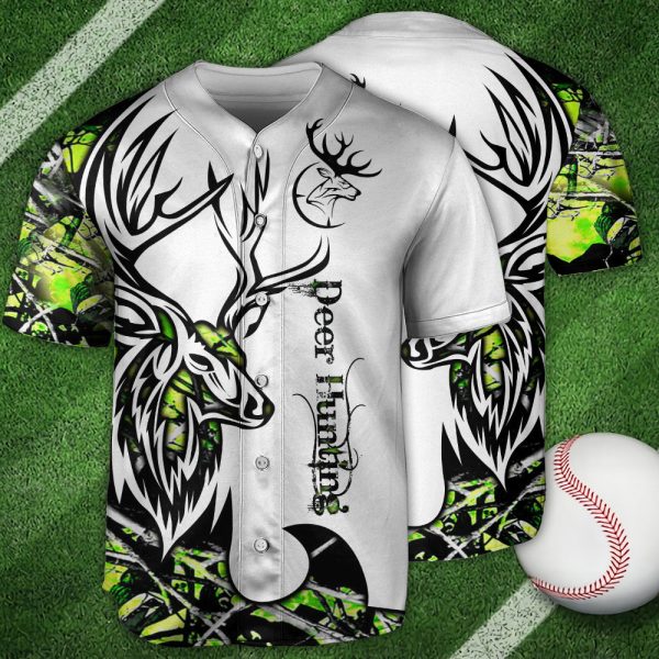 Hunting Deer Forest Hunting Lover Green Style Baseball Jersey For Men and Women Jezsport.com