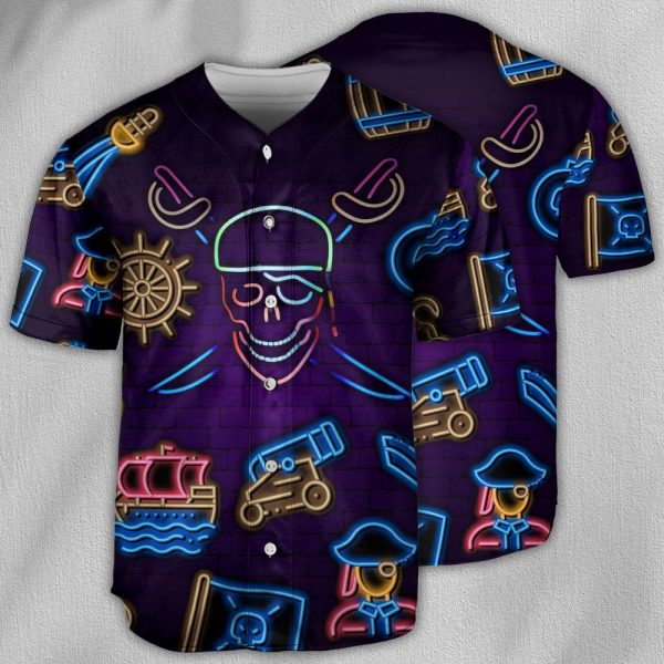 Pirate Neon Art Style Baseball Jersey For Men and Women Jezsport.com