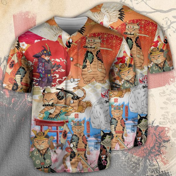 Samurai Cat Funny Art Japanese Baseball Jersey For Men and Women Jezsport.com