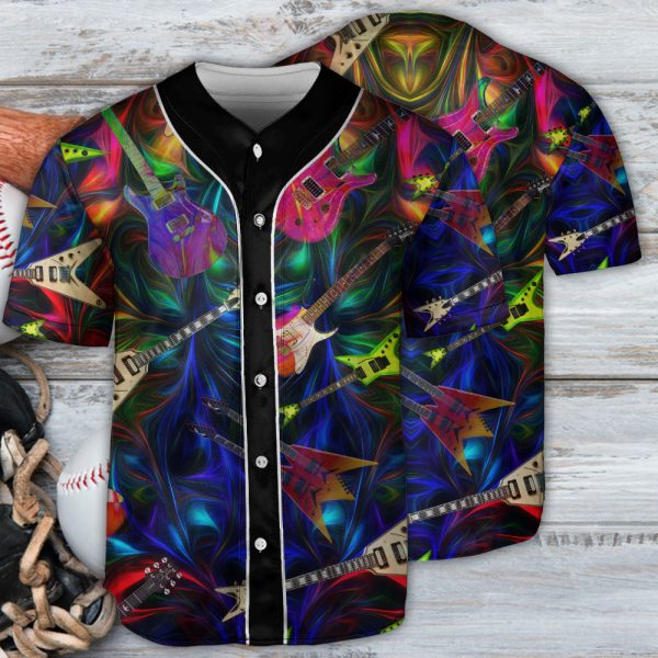 Guitar Neon Art Music Lover Baseball Jersey For Men and Women Jezsport.com