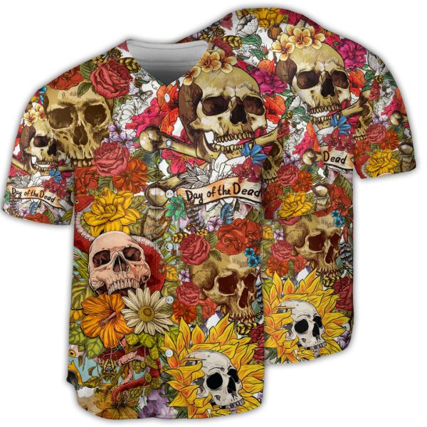 Skull Day Of The Dead Flower Skull Baseball Jersey For Men and Women Jezsport.com