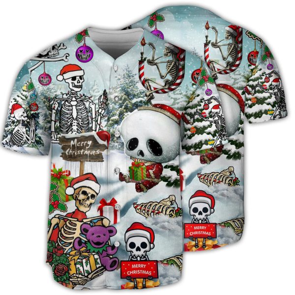 Skull Xmas Snow Baseball Jersey For Men and Women Jezsport.com