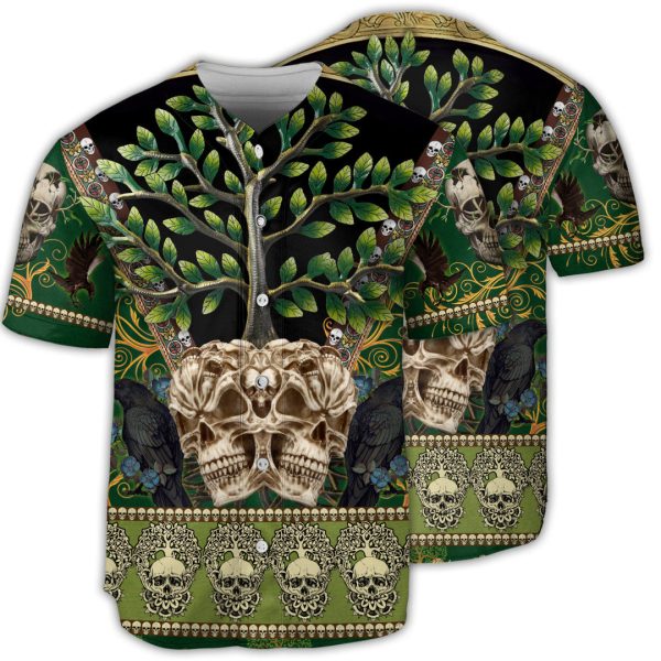 Skull Trees Style Love Green Baseball Jersey For Men and Women Jezsport.com