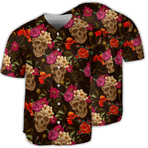 Skull Amazing Flowers Sugar Baseball Jersey For Men and Women Jezsport.com