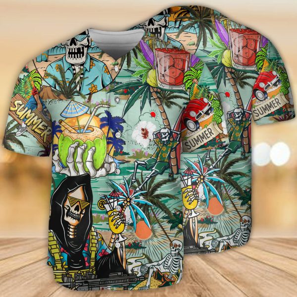 Skull Chill Out Summer Beach Baseball Jersey For Men and Women Jezsport.com