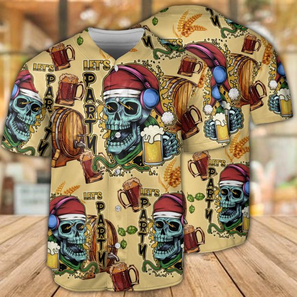 Skull Merry Xmas Let's Party Baseball Jersey For Men and Women Jezsport.com