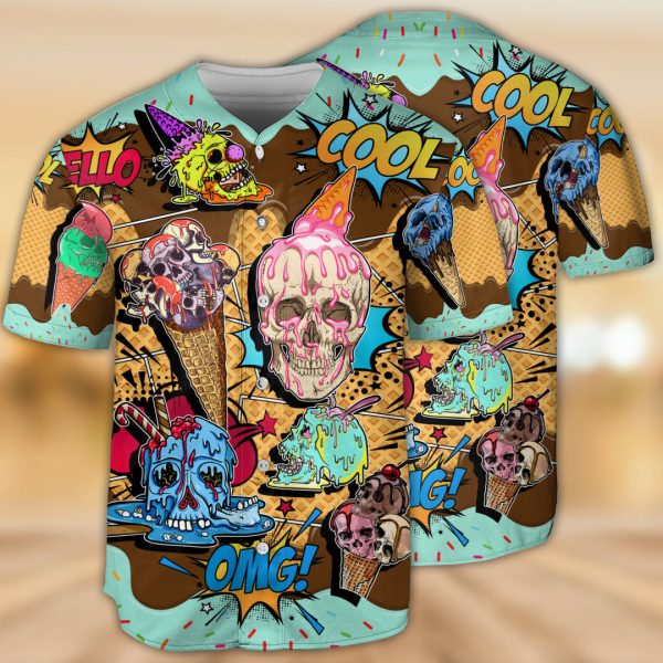 Skull Ice Cream Baseball Jersey For Men and Women Jezsport.com