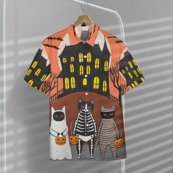 3D Happy Halloween You Go First Black Cats Hawaii Shirt, Summer Shirt For Men and Women Jezsport.com