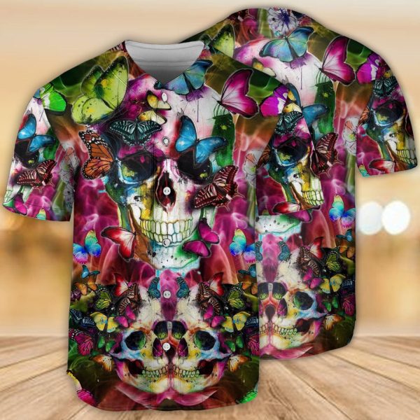 Skull Love Butterfly Baseball Jersey For Men and Women Jezsport.com