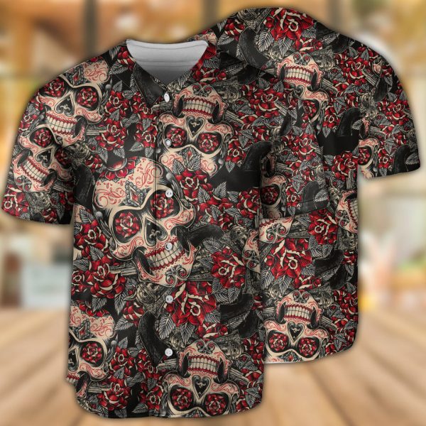 Sugar Skull Sugar Floral Baseball Jersey For Men and Women Jezsport.com