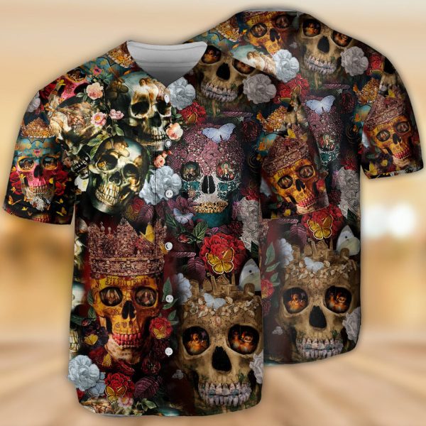 Skull Queen Love Flowers Baseball Jersey For Men and Women Jezsport.com