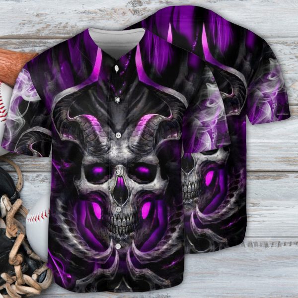 Skull Dark Purple Fire Lighting Baseball Jersey For Men and Women Jezsport.com