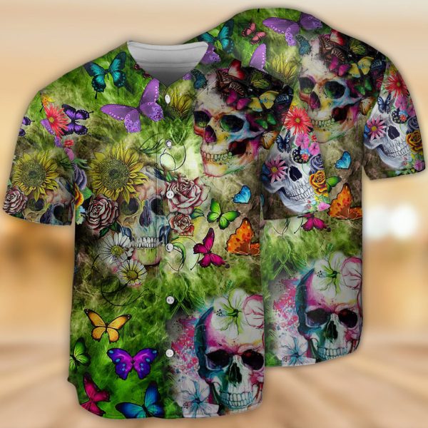 Skull Love Butterfly Baseball Jersey For Men and Women Jezsport.com