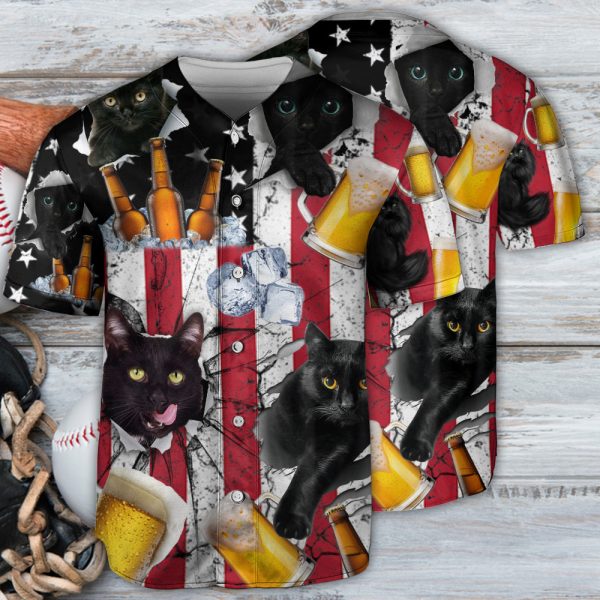 Beer And Black Cat American Flag Vintage Baseball Jersey For Men and Women Jezsport.com