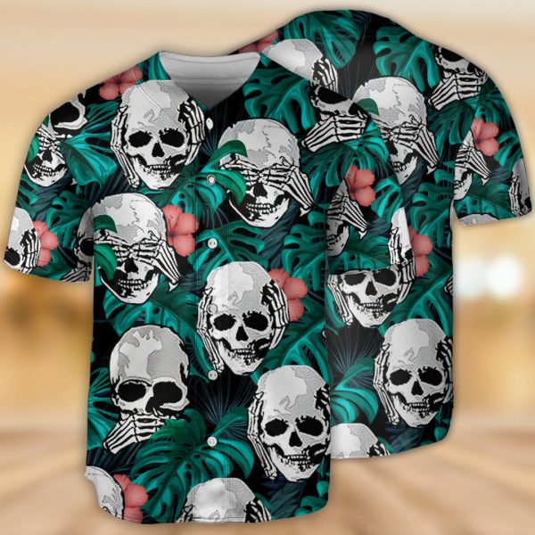 Skull Love Life Tropical Leaves Baseball Jersey For Men and Women Jezsport.com