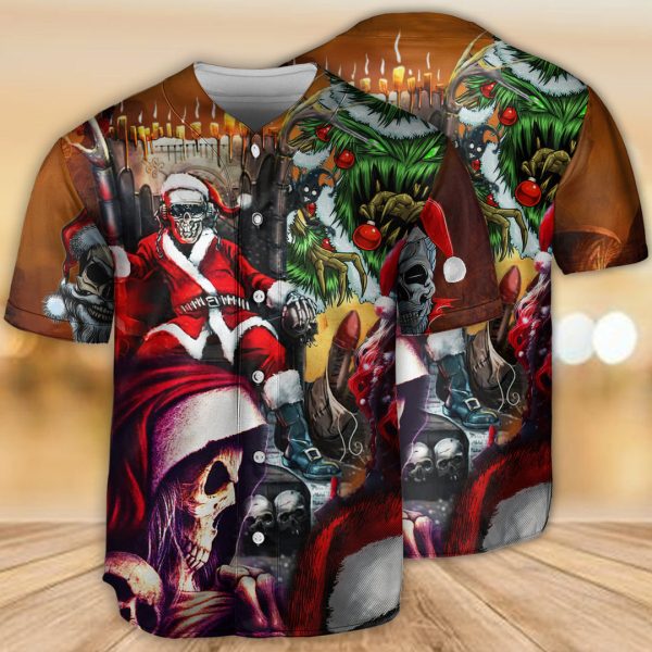 Skull Santa Claus Christmas Cool Style Baseball Jersey For Men and Women Jezsport.com