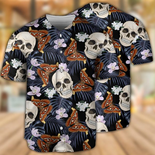 Skull And Moths Tropical Style Baseball Jersey For Men and Women Jezsport.com