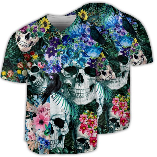 Skull Love Flowers Smile Happy Baseball Jersey For Men and Women Jezsport.com