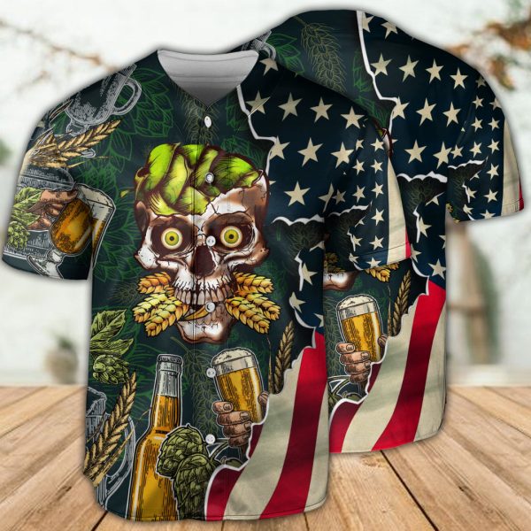 Skull Love Beer Life American Flag Baseball Jersey For Men and Women Jezsport.com