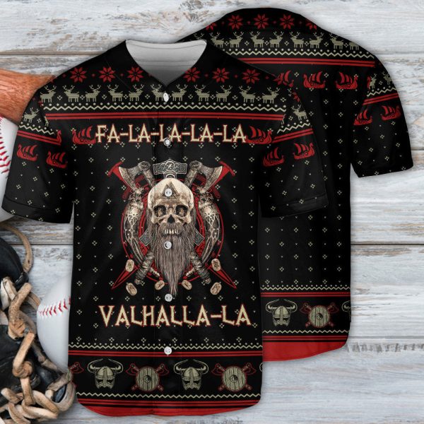 Viking Valhalla Black And Red Fa La La Baseball Jersey For Men and Women Jezsport.com