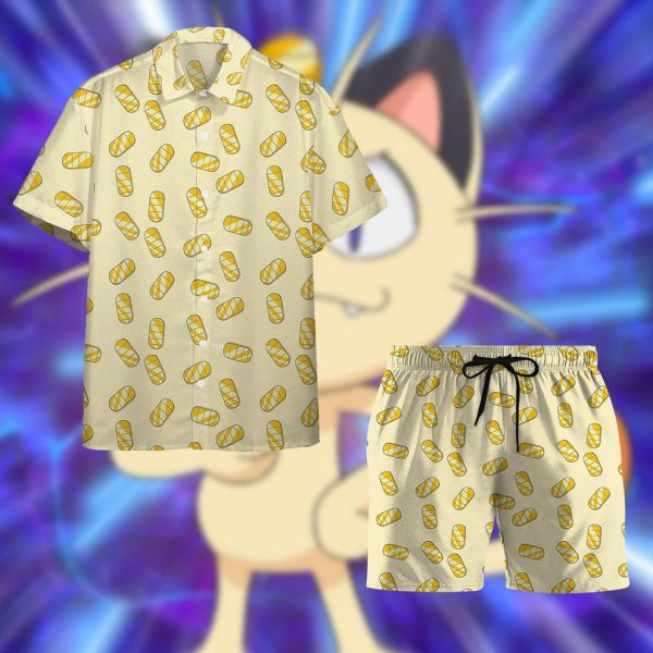 3D Meowth Gold Coin Pattern Hawaii Shirt, Summer Shirt For Men and Women Jezsport.com