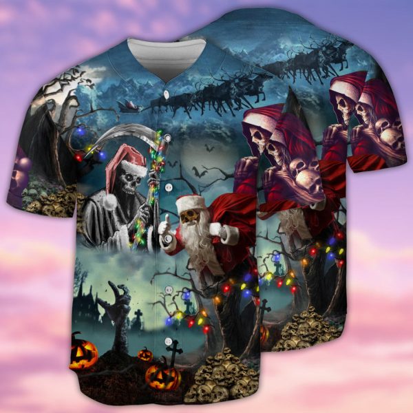 Skull Christmas Santa Claus Skull Baseball Jersey For Men and Women Jezsport.com