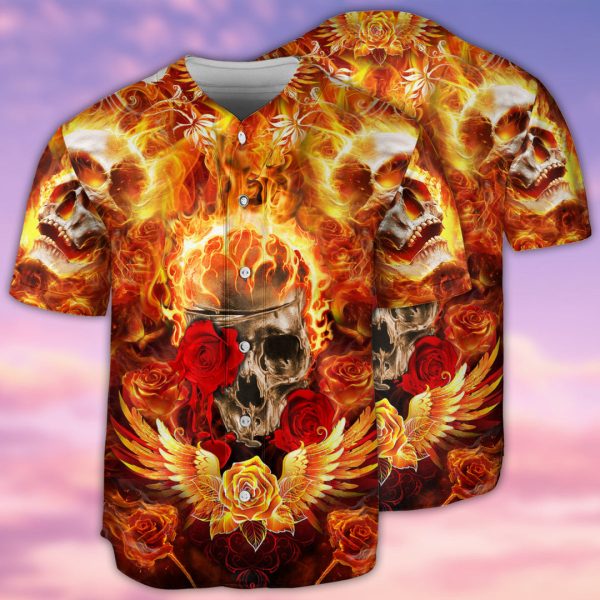 Skull Flaming Rose Baseball Jersey For Men and Women Jezsport.com