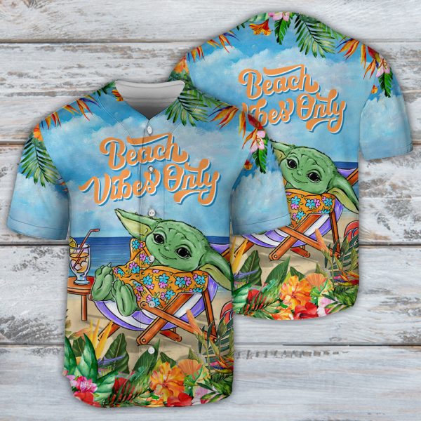 Cartoon Baby Yoda Beach Vibes Only Baseball Jersey For Men and Women Jezsport.com