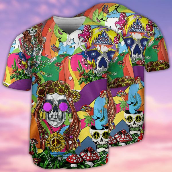 Hippie Skull Peace Life Color Baseball Jersey For Men and Women Jezsport.com