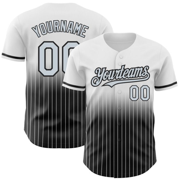 Custom Black Jersey, Personalized Black Baseball Jersey, Custom White Pinstripe Silver-Black Authentic Fade Fashion Baseball Jersey Jezsport.com