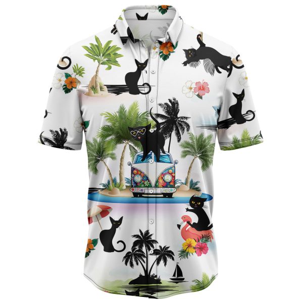 Black Cat Vacation Hawaiian Shirt, Summer Shirt For Men and Women Jezsport.com