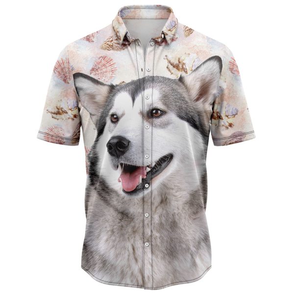 Seashells and Cute Alaskan Malamute Hawaiian Shirt, Summer Shirt For Men and Women Jezsport.com