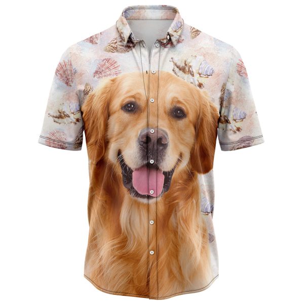 Seashells and Cute Golden Retriever Hawaiian Shirt, Summer Shirt For Men and Women Jezsport.com