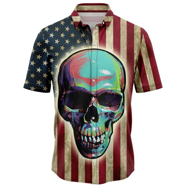 Skull American Flag Hawaiian Shirt, Summer Shirt For Men and Women Jezsport.com