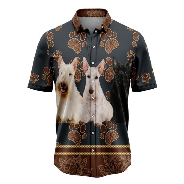 Scottish Terrier Flower Paw Hawaiian Shirt, Summer Shirt For Men and Women Jezsport.com