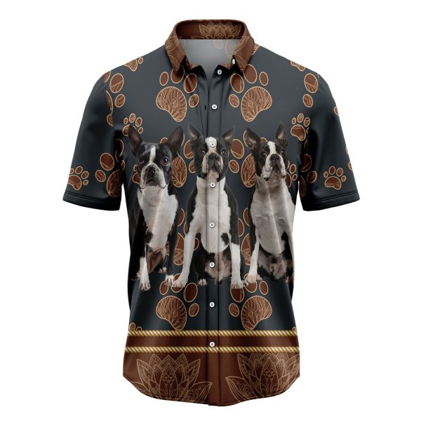 Boston Terrier Flower Paw Hawaiian Shirt, Summer Shirt For Men and Women Jezsport.com