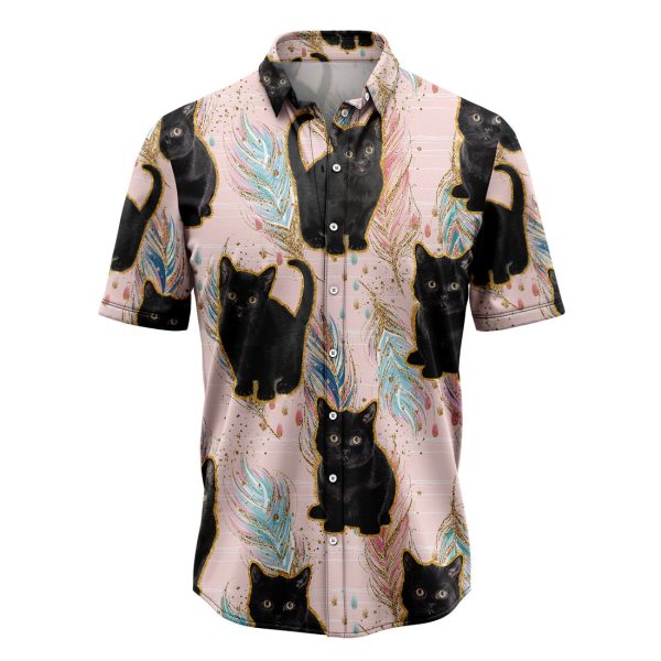 Black Cat Boho Feather Hawaiian Shirt, Summer Shirt For Men and Women Jezsport.com