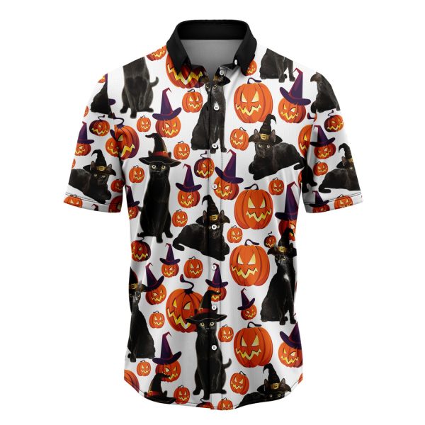 Black Cat Pumpkin Pattern Hawaiian Shirt, Summer Shirt For Men and Women Jezsport.com