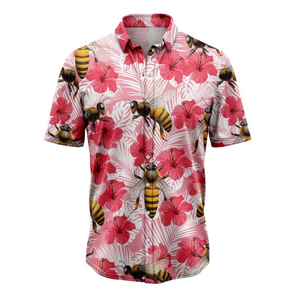 Bee Tropical Flowers Hibiscus Hawaiian Shirt, Summer Shirt For Men and Women Jezsport.com