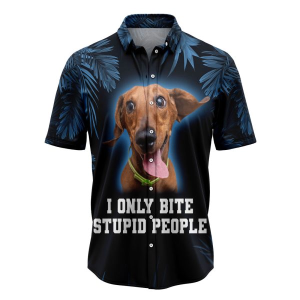 Dachshund Only Bite Stupid People Hawaiian Shirt, Summer Shirt For Men and Women Jezsport.com