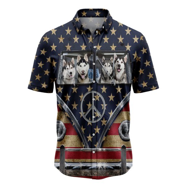 Siberian Husky Flag Hippie Bus Hawaiian Shirt, Summer Shirt For Men and Women Jezsport.com