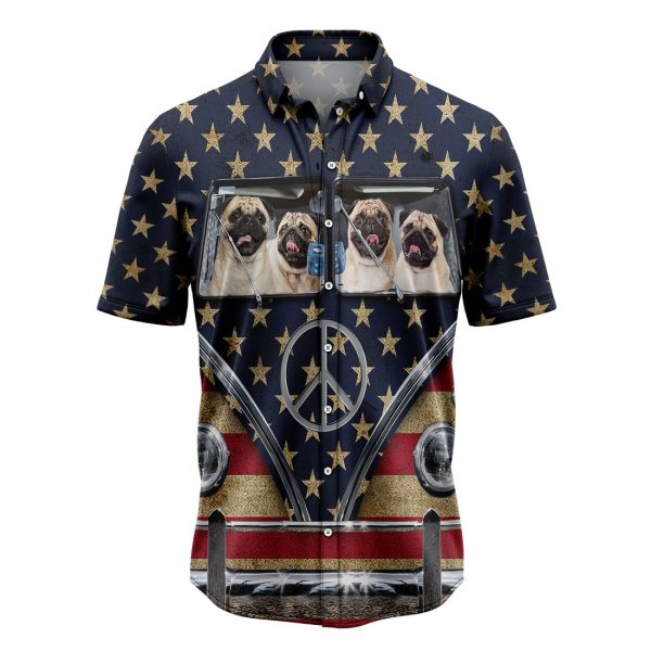 Pug Flag Hippie Bus Hawaiian Shirt, Summer Shirt For Men and Women Jezsport.com